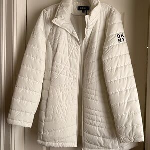 DKNY Women's White Quilted Puffer Jacket